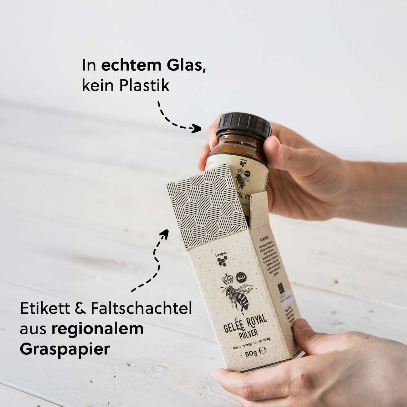 Nachhaltige Verpackung=>Die Verpackung ist aus Glas (keine Plastikdose), Etikett & Faltschachtel aus ressourcenschonendem & regionalem Graspapier.