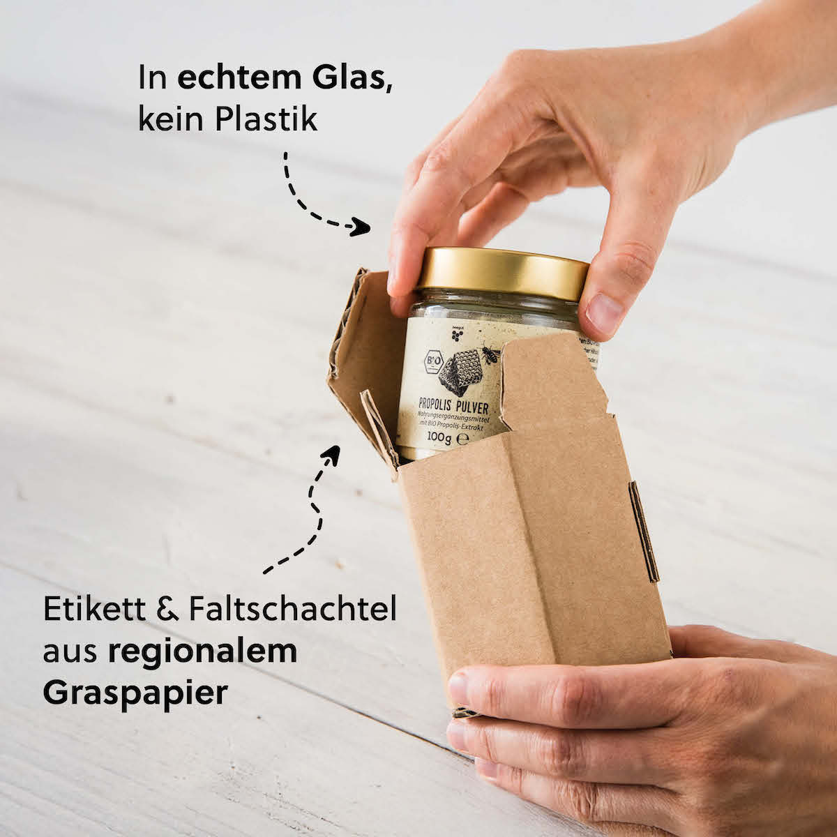 Nachhaltige Verpackung=>Die Verpackung ist aus Glas (keine Plastikdose), Etikett & Faltschachtel aus ressourcenschonendem & regionalem Graspapier.