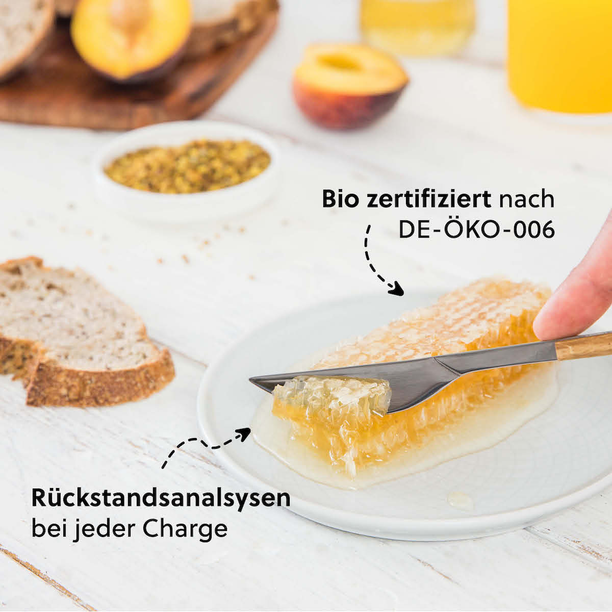 Unser Qualitätsversprechen=>Jede Charge wird in einem für Bienenprodukte spezialisierten Labor in Deutschland auf Pestizide und Schwermetalle analysiert.