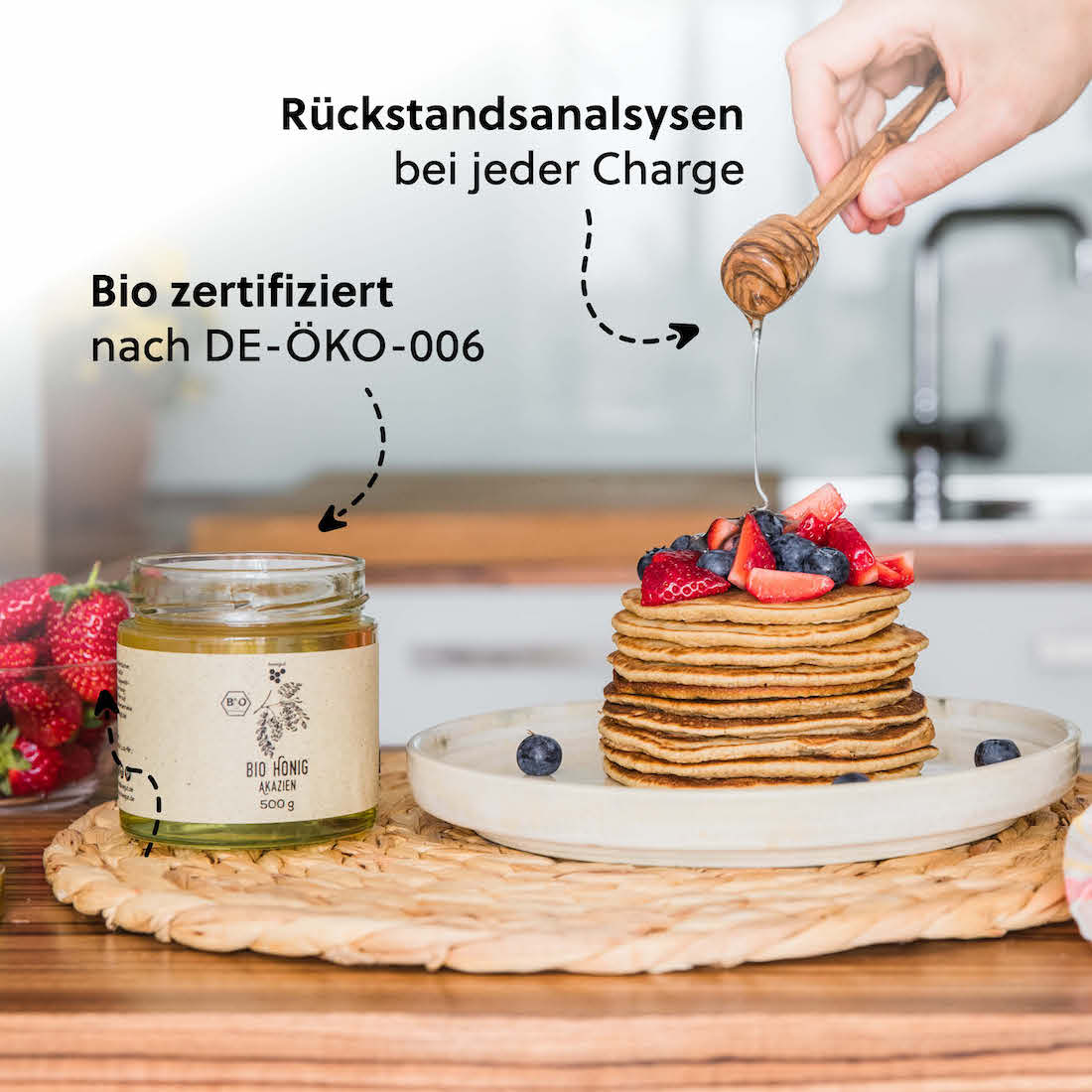 Unser Qualitätsversprechen=>Jede Charge wird in einem für Bienenprodukte spezialisierten Labor in Deutschland auf Pestizide und Schwermetalle analysiert.