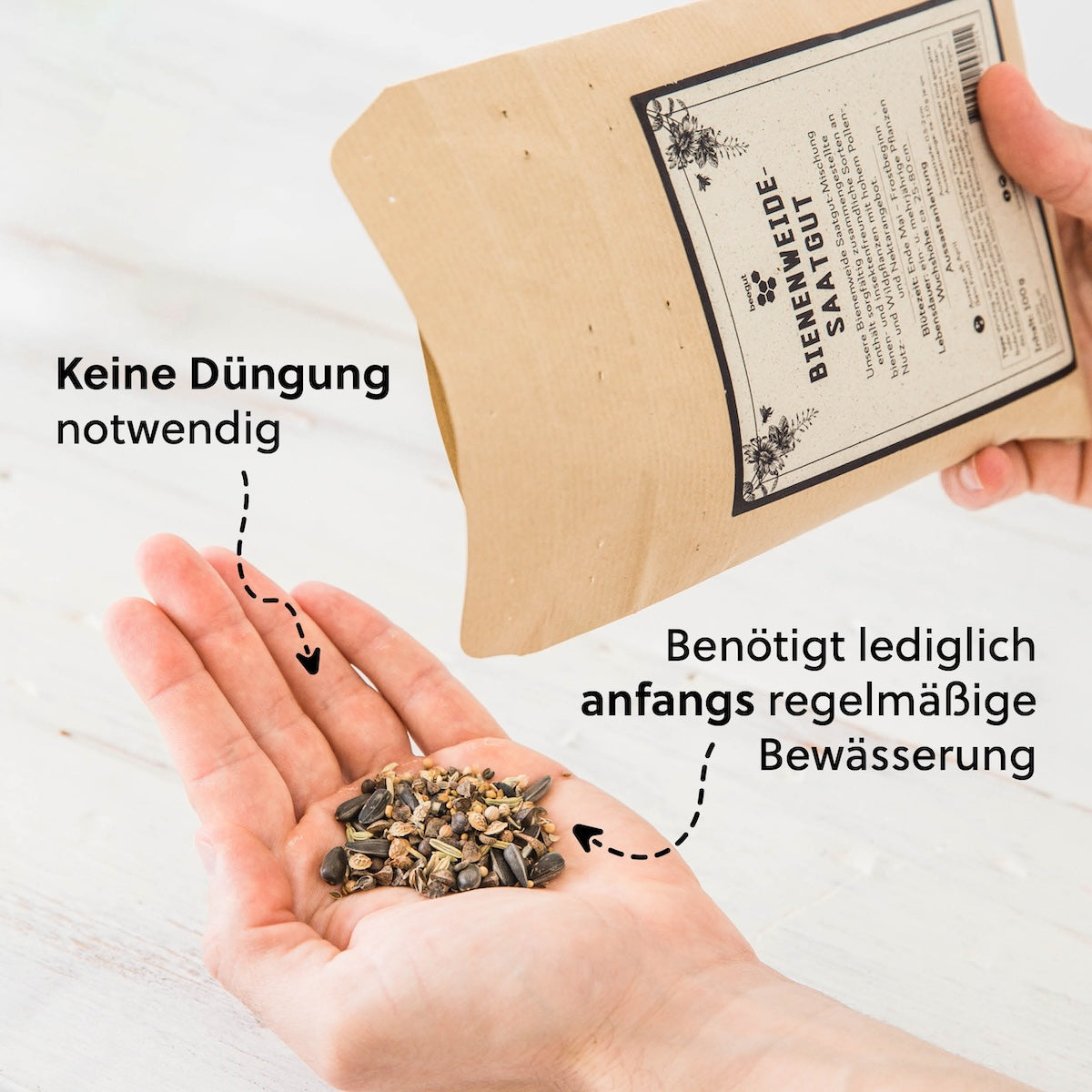 Pflegeleicht & nachhaltig=>Unsere Bienenweide benötigt nur wenig Pflege. Mit der richtigen Bodenvorbereitung und regelmäßiger Bewässerung wächst sie ganz natürlich und unterstützt langfristig das Bienen- und Insektenwachstum, ohne zusätzliche Düngung.