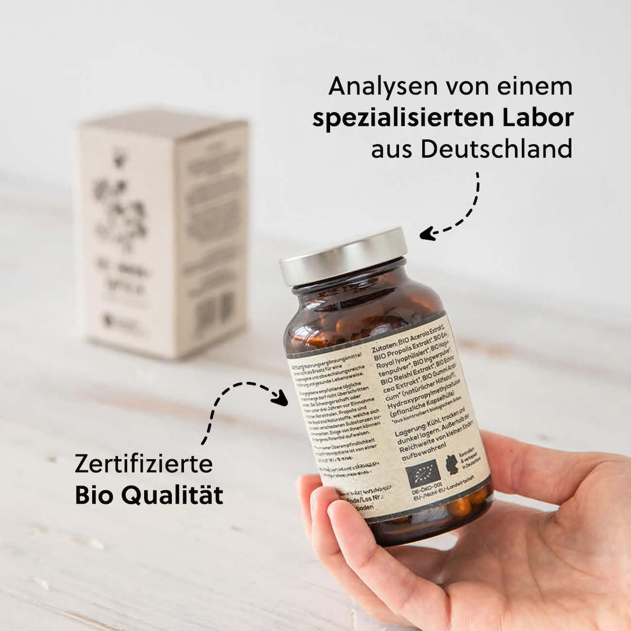 Unser Qualitätsversprechen=>Jede Charge analysiert und verkapselt in Deutschland geben Dir die Sicherheit für ein rückstandsfreies Naturprodukt. 