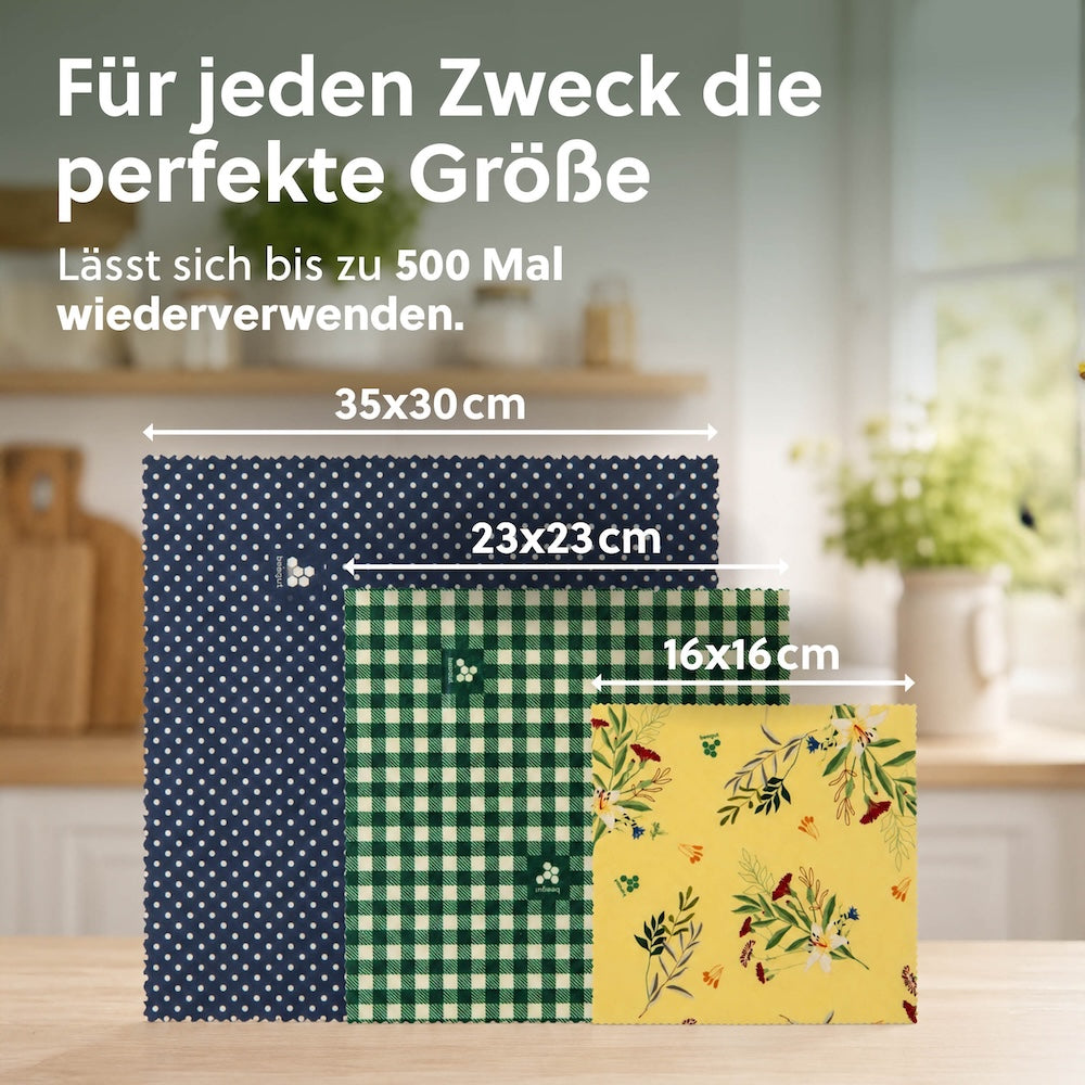 Bienenwachstuch Set mit drei Größen (S,M,L)