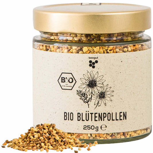 Die Nährstoffquelle der Bienen=>Blütenpollen enthalten eine hohe Konzentration an Proteinen, essentielle Aminosäuren, Vitamine (vor allem B-Vitamine, Vitamin C und E), Mineralstoffe (z. B. Zink, Eisen, Kalzium) und Antioxidantien.