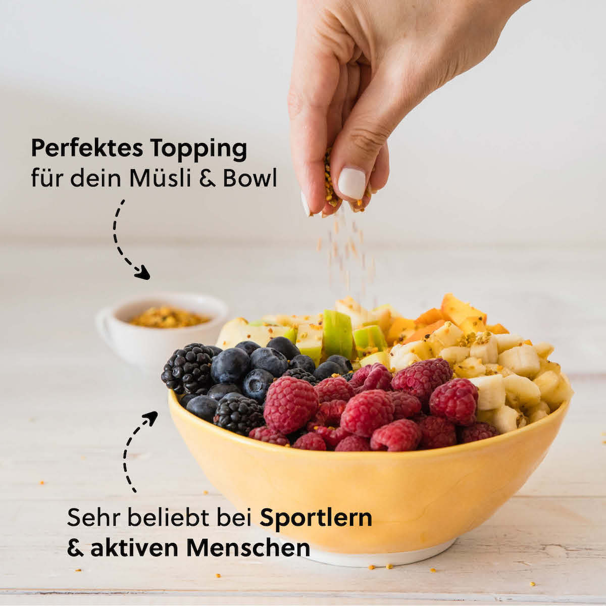 Leckerer Geschmack=>Besonders lecker sind die Blütenpollen in Deinem Müsli, Joghurt, Smoothie oder Bowl. Tipp: Wir empfehlen die Blütenpollen auf einem Honigbrot.