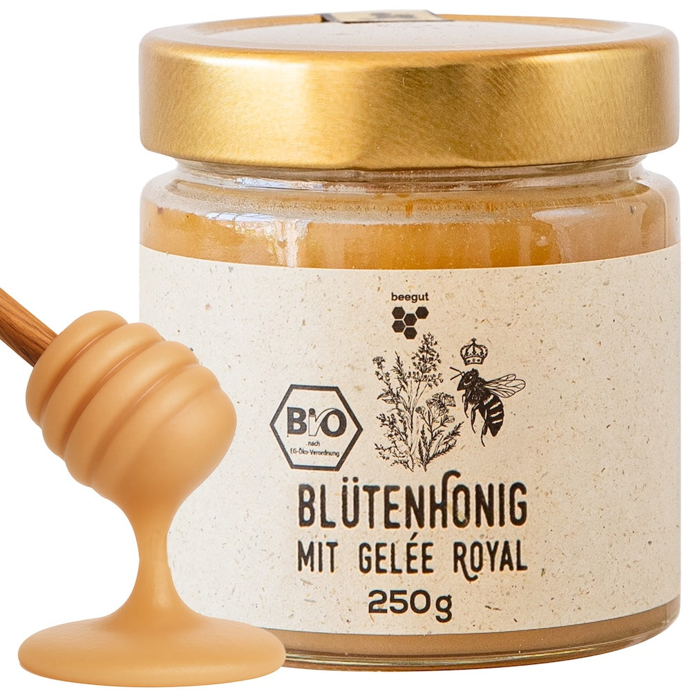 Bio Gelee Royal genießen=>Wir kennt es nicht? Gelee Royal wird hoch geschätzt, doch die Einnahme ist keine Geschmacksfreude. Genau dafür haben wir diesen Honig gemacht!