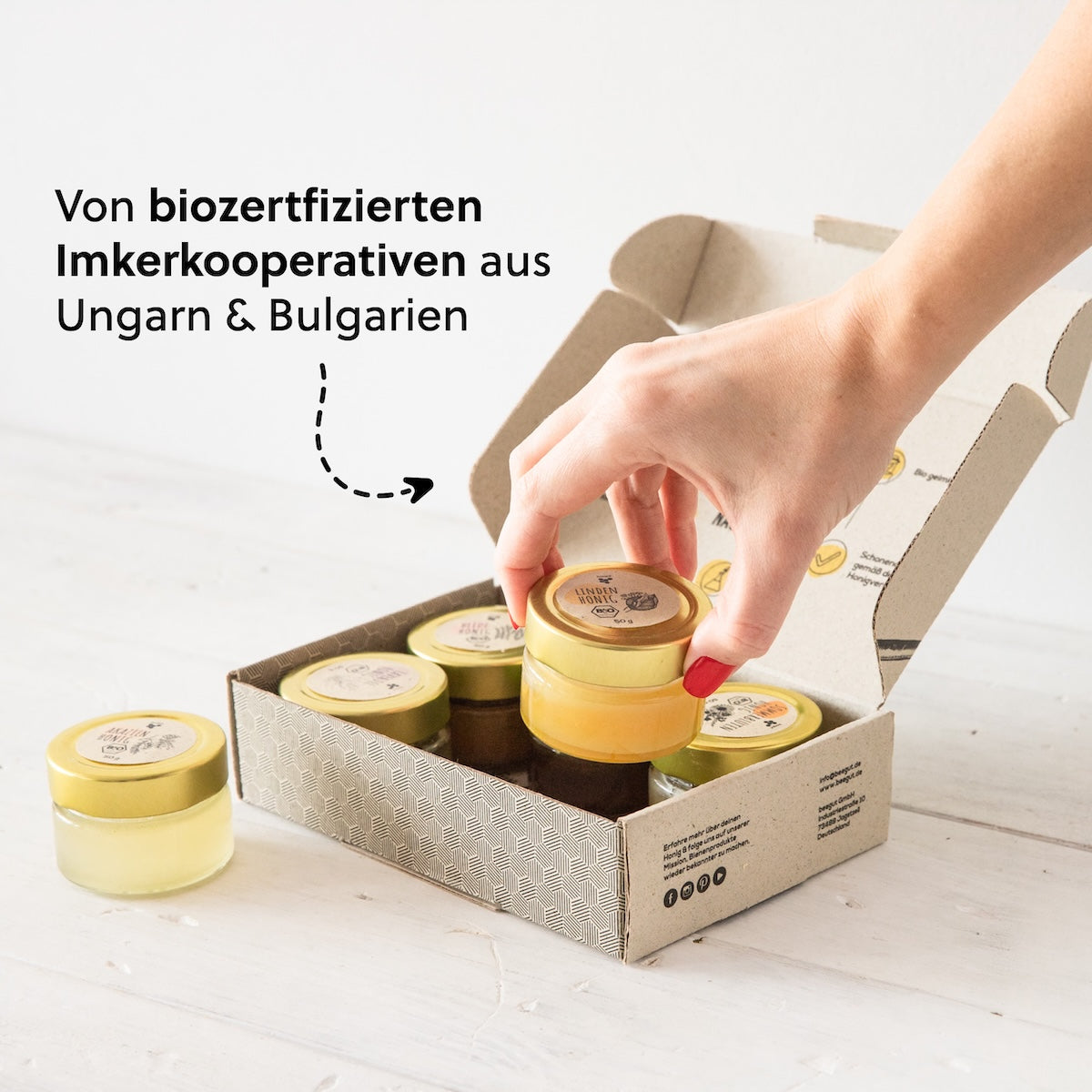 Bio Qualität aus der EU=>Unser Honig stammt ausschließlich von bio-zertifizierten Bioimkern aus Ungarn und Bulgarien – das bedeutet für Dich: kurze Transportwege, strenge Qualitätsstandards, transparente Herkunft und nachhaltige Imkerei im Einklang mit der Natur.