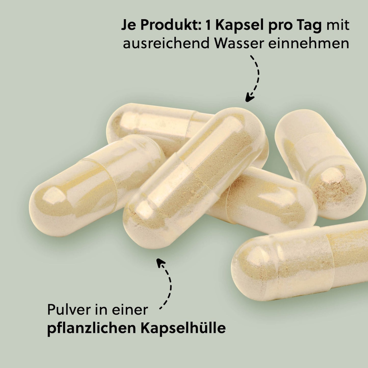 Einfache Dosierung=>Jede Propolis Kapsel enthält 350 mg Propolis-Extrakt Pulver (entspricht ca. 420 mg reinem Propolis), die Gelee Royal Kapseln 170 mg Gelee Royal-Extrakt (entspricht ca. 500 mg reinem Gelee Royal).