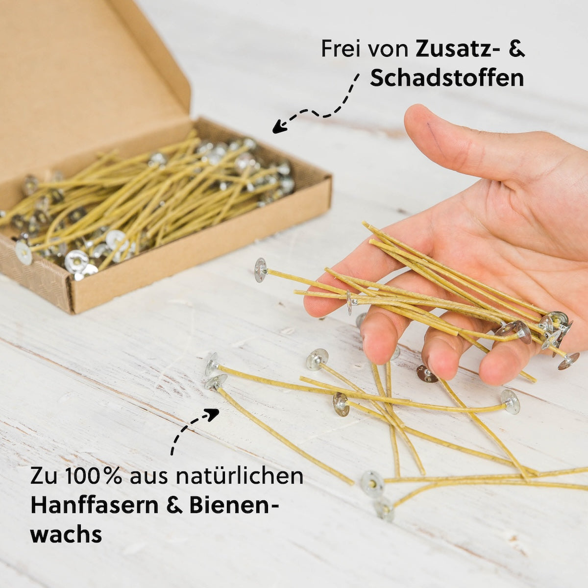 Nachhaltig & umweltfreundlich=>Gefertigt aus robusten Hanffasern und mit reinem Bienenwachs beschichtet, bieten unsere Dochte eine echte Alternative zu Paraffin: Sie verbinden natürliche Materialien mit einem sauberen, gleichmäßigen Brennverhalten – ganz ohne Ruß oder schädliche Stoffe.