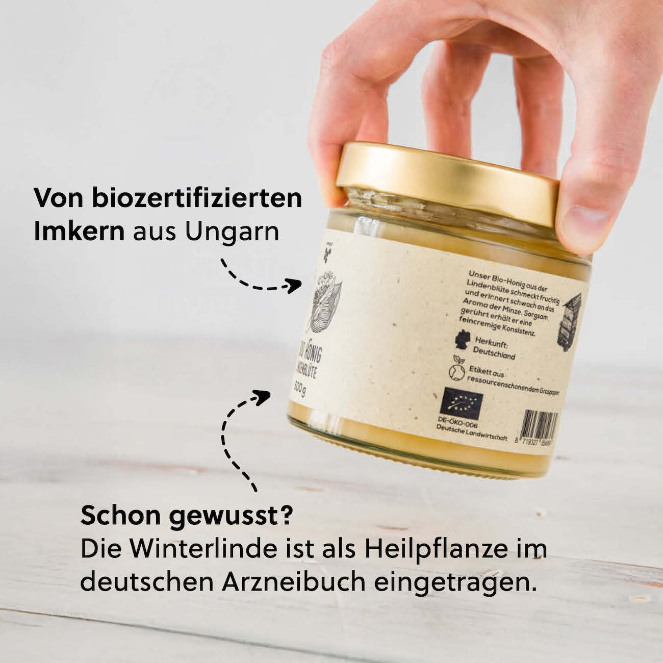 Bio Qualität aus der EU=>Der Lindenblütenhonig kommt von Bio-Imkern aus der nördlichen Ecke Ungarns. Genauer gesagt in Nógrád sind die großen zusammenhängenden Bestände an Lindenbäumen, in denen die Bienenstöcke stehen.