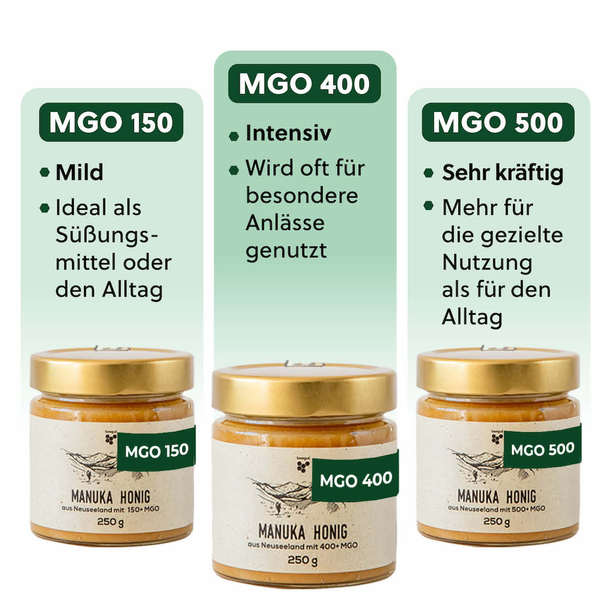 Der MGO Gehalt=>Das Methylglyoxal, kurz MGO, entsteht erst während der Reife des Honigs. Im Nektar selbst ist lediglich die Vorstufe Dihydroxyaceton zu finden. Warum ausschließlich der Nektar der Südseemyrte MGO im Honig hervorbringt, ist noch nicht bekannt.