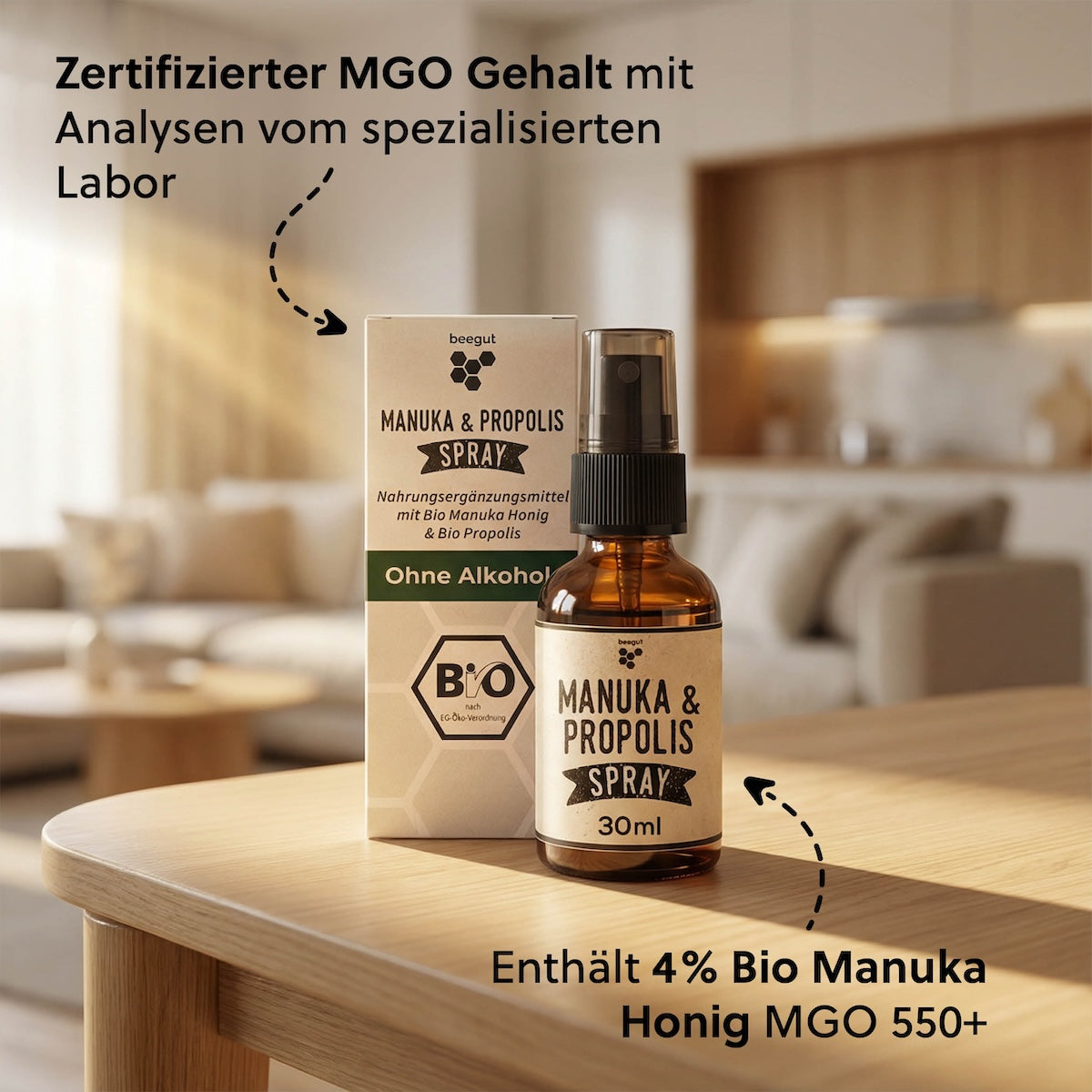 Mit wertvollem BIO Manuka Honig=>Der aus Neuseeland stammende Manuka Honig zählt aufgrund seines MGO-Gehalts als besonders hochwertig und ist ein zentraler Bestandteil der sorgfältig abgestimmten Rezeptur.