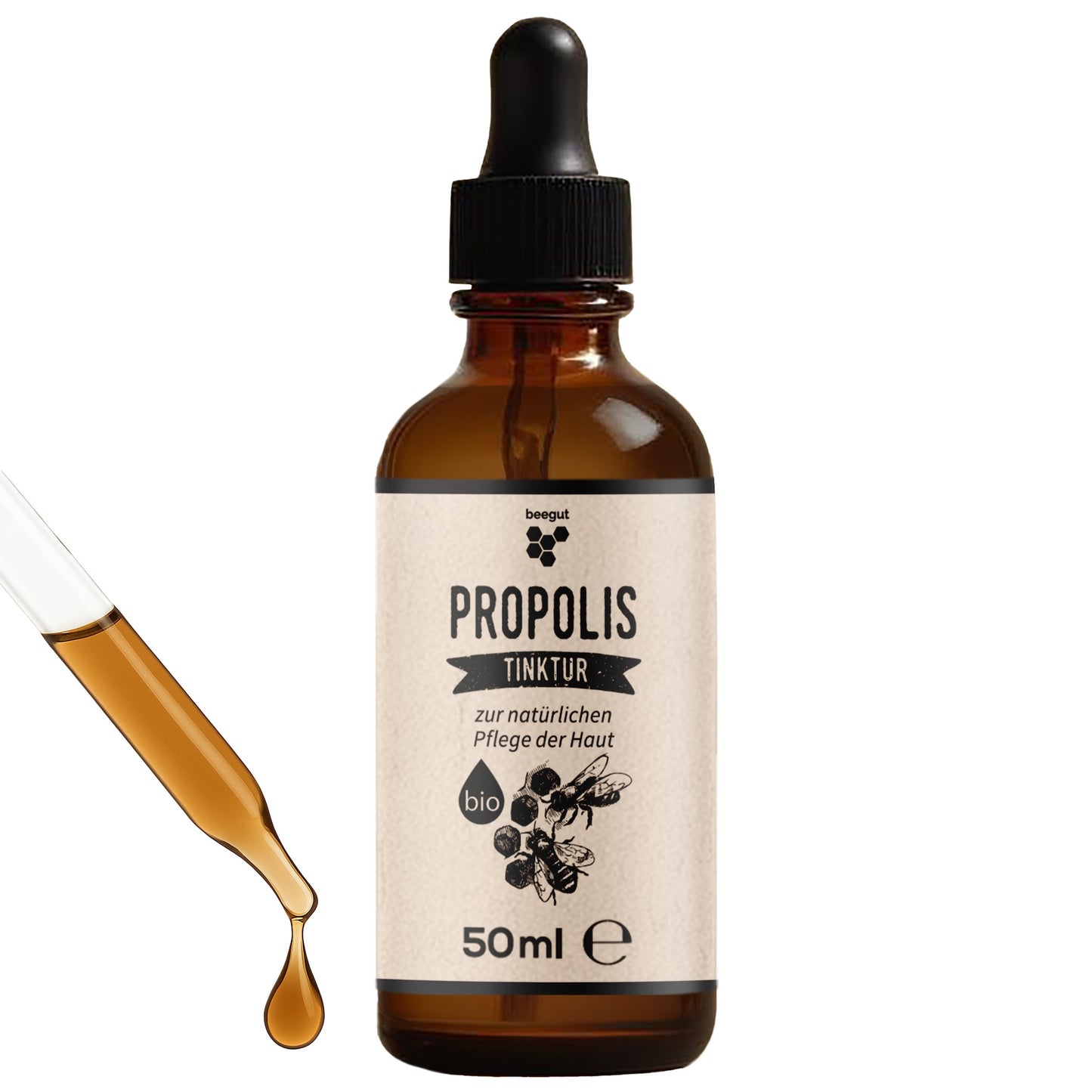 Bio Propolis Tinktur für Erwachsene=>Unsere Tinktur besteht aus Wasser, Alkohol und Bio-Propolis. Ganz ohne chemische Zusatzstoffe.