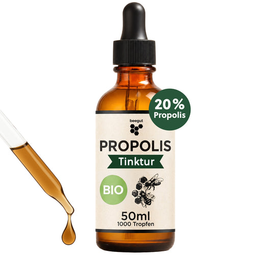 Bio Propolis Tinktur für Erwachsene=>Unsere Tinktur besteht aus Wasser, Alkohol und Bio-Propolis. Ganz ohne chemische Zusatzstoffe.
