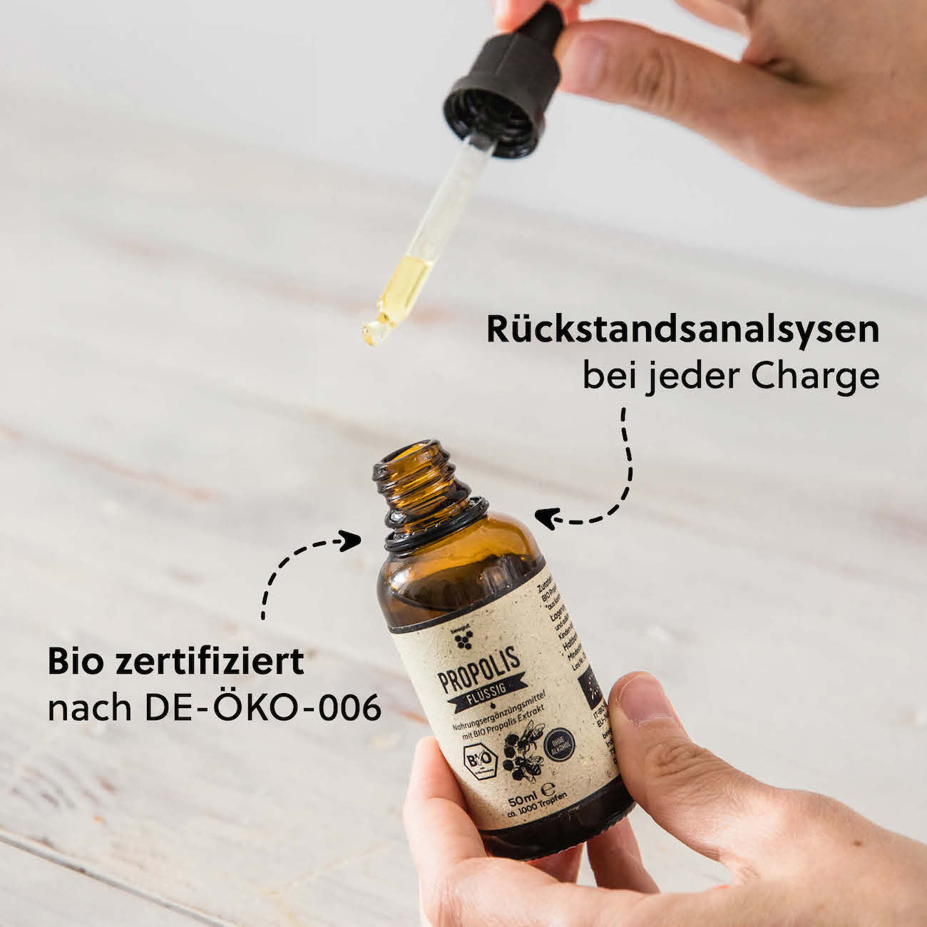 Unser Qualitätsversprechen=>Jede Charge wird analysiert und nach einem standardisierten Verfahren auf den Polyphenolgehalt (circa 15 mg/ml) hergestellt. 