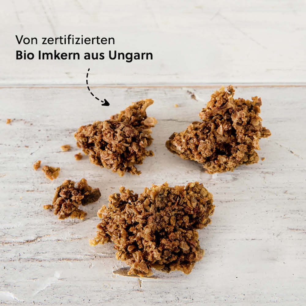 Bio Qualität aus der EU=>Ungarisches Propolis ist häufig dunkler, harziger und intensiver im Geruch und enthält oft besonders viele phenolische Verbindungen und Flavonoide.