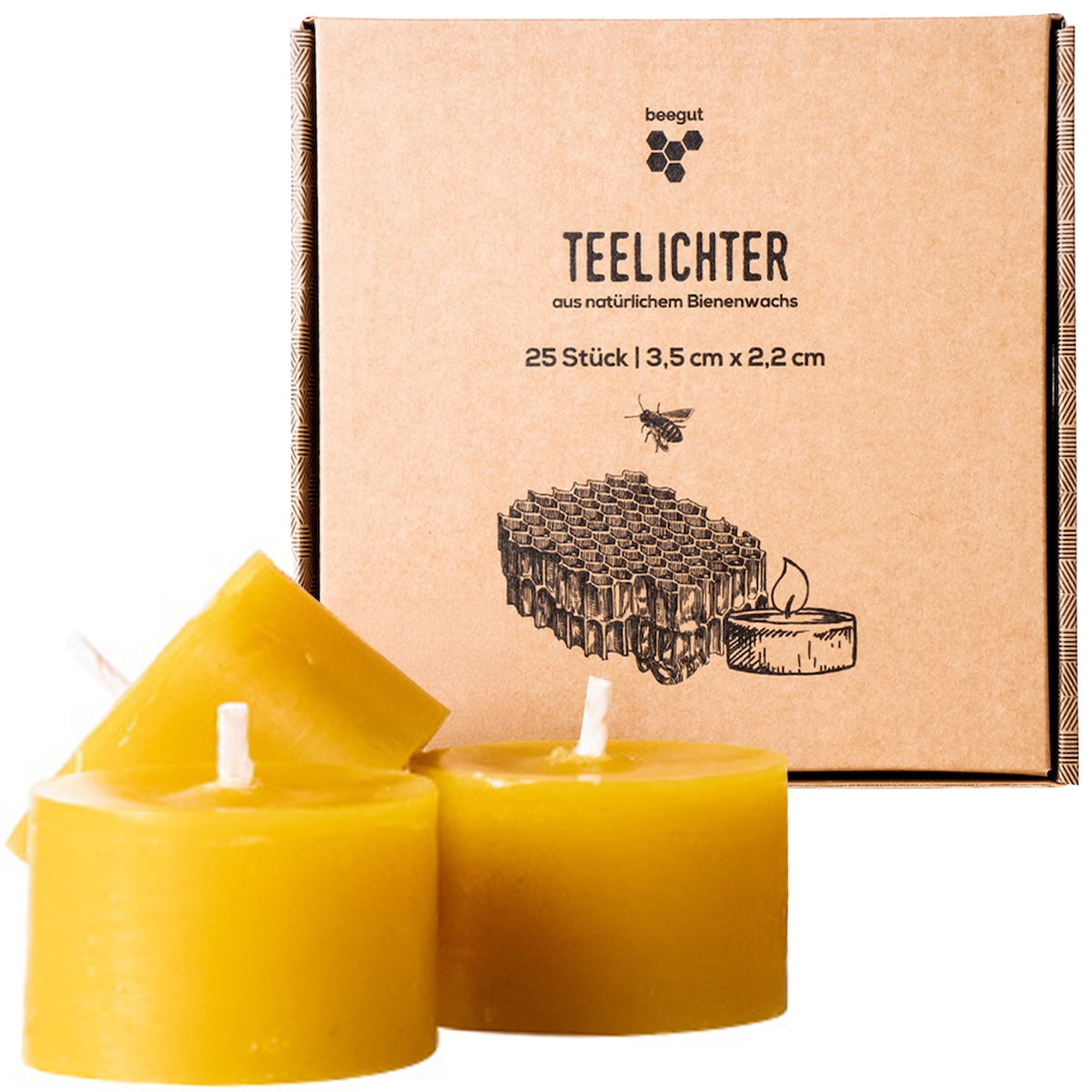 Teelichter aus Bienenwachs=>Genieße auch Du den natürlichen und angenehmen Duft von Bienenwachs mit einem leichten Hauch von Honig.