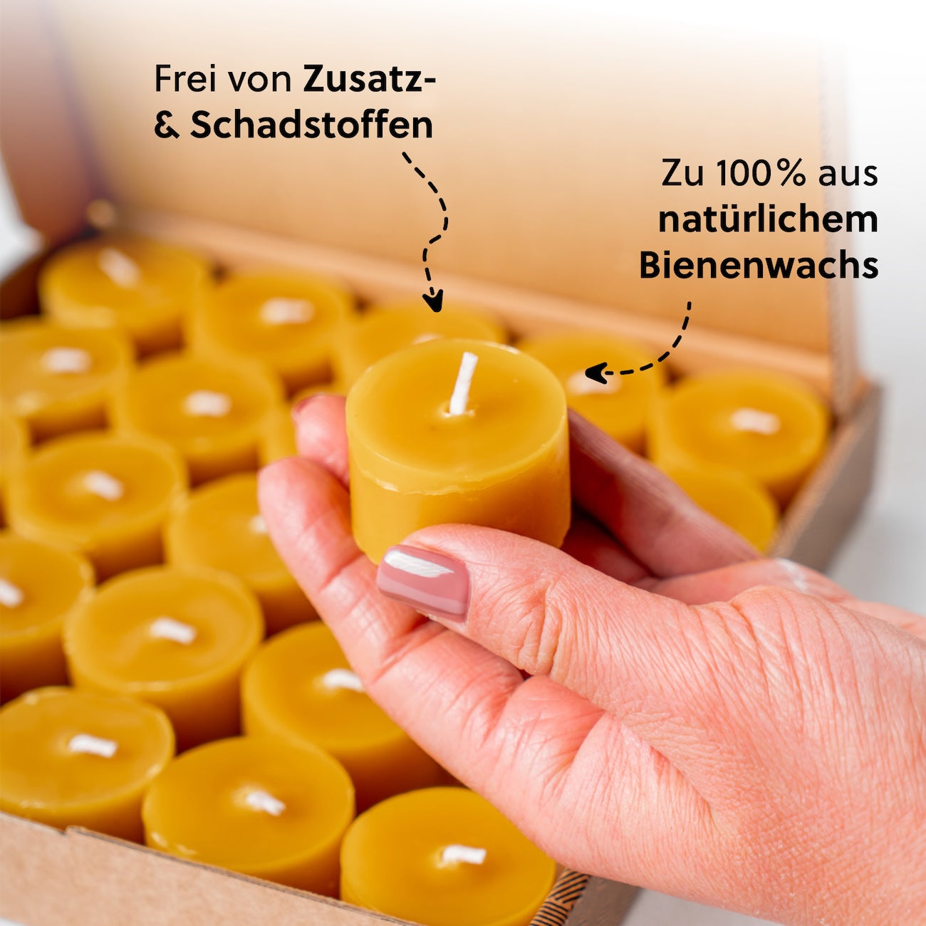 Die natürliche Alternative=>Teelichter aus Bienenwachs sind eine umweltfreundliche Alternative zu herkömmlichen Kerzen, welche meist aus Paraffin sind und Farb- und Duftstoffe enthalten.