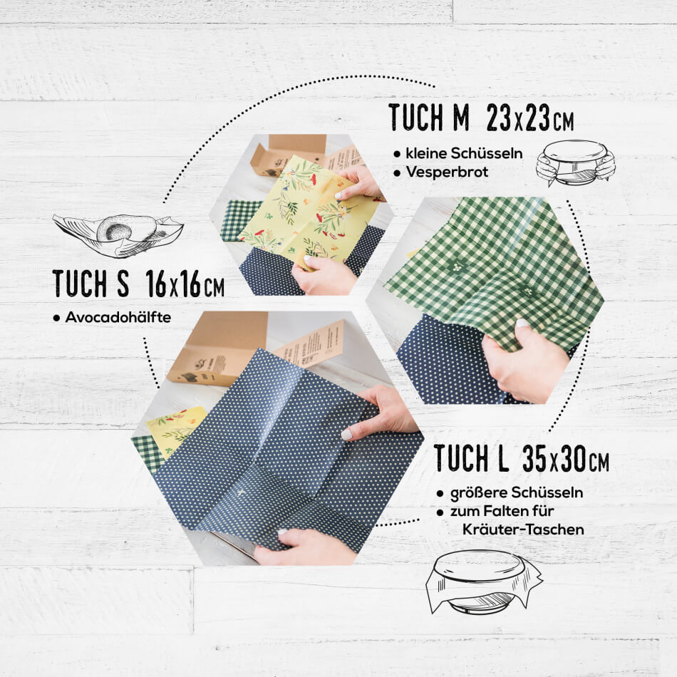 Bienenwachstuch Set mit drei Größen (S,M,L)
