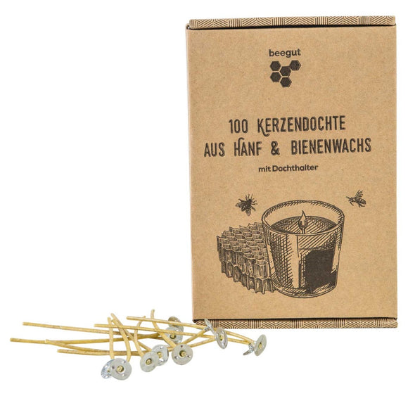 100 natürliche Kerzendochte aus Hanf & Bienenwachs